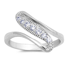 Load image into Gallery viewer, Sterling Silver Waves Shaped Clear CZ RingsAnd Face Height 4mm