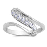 Sterling Silver Waves Shaped Clear CZ RingsAnd Face Height 4mm