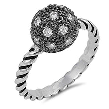 Load image into Gallery viewer, Sterling Silver Black Ball Shaped Clear CZ RingAnd Face Height 10mm