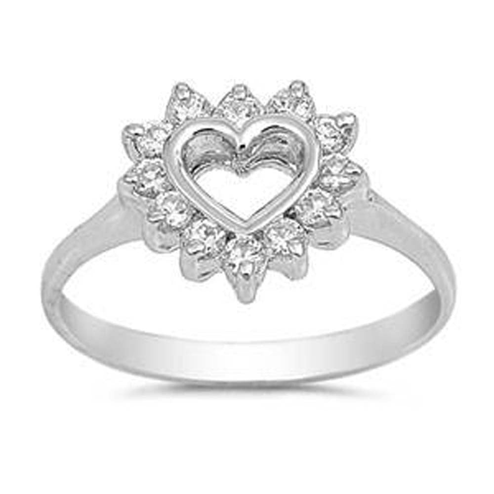 Sterling Silver Heart Shaped Clear CZ RingAnd Face Height 11mm