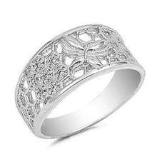 Load image into Gallery viewer, Sterling Silver Butterfly And Heptagon Shaped Clear CZ RingAnd Face Height 10mm