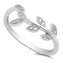 Load image into Gallery viewer, Sterling Silver Clear CZ Stone Leaves Ring with Face Height of 8mm