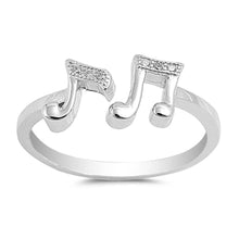 Load image into Gallery viewer, Sterling Silver Clear Stone CZ Musical Note Ring Face Height 8mm