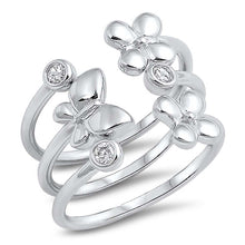 Load image into Gallery viewer, Sterling Silver Butterfly and Clear CZ Open Ring with Ring Face Height of 8MM