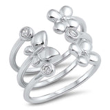 Sterling Silver Butterfly and Clear CZ Open Ring with Ring Face Height of 8MM