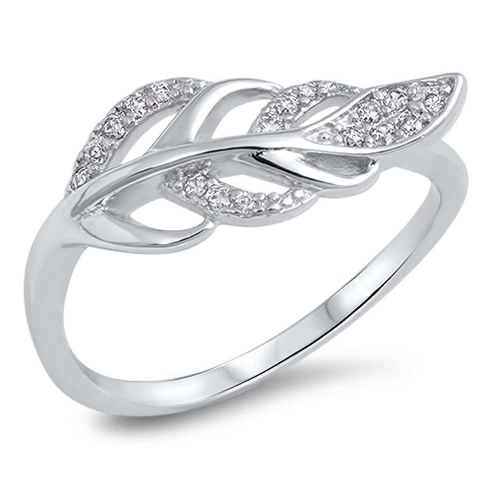 Sterling Silver Clear CZ Leaf Ring with Ring Face Height of 9MM