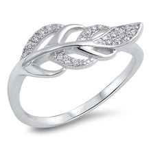 Load image into Gallery viewer, Sterling Silver Clear CZ Leaf Ring with Ring Face Height of 9MM