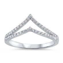 Load image into Gallery viewer, Sterling Silver Double V Shape Split Band Ring with Clear CZAnd Ring Face Height of 9MM