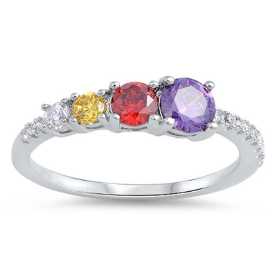 Sterling Silver Multi-Size and Multi-Colored CZ Ring with Ring Face Height of 5Mm