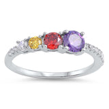 Sterling Silver Multi-Size and Multi-Colored CZ Ring with Ring Face Height of 5Mm