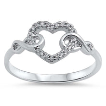 Load image into Gallery viewer, Sterling Silver Heart and Infinity Design Ring with Clear CZAnd Ring Face Height of 9MM