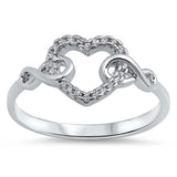 Sterling Silver Heart and Infinity Design Ring with Clear CZAnd Ring Face Height of 9MM