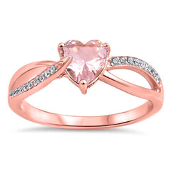 Sterling Silver Heart Shaped Clear CZ Ring With Morganite StoneAnd Face Height 6mm