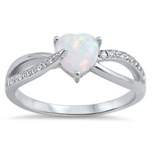Load image into Gallery viewer, Sterling Silver Split Band CZ Ring with White Lab Opal Heart Shape Center StoneAnd Ring Face Height of 6MM