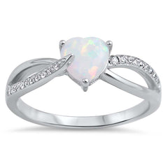 Sterling Silver Split Band CZ Ring with White Lab Opal Heart Shape Center StoneAnd Ring Face Height of 6MM