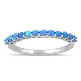 Sterling Silver Rhodium Plated Blue Lab Opal Ring-2mm