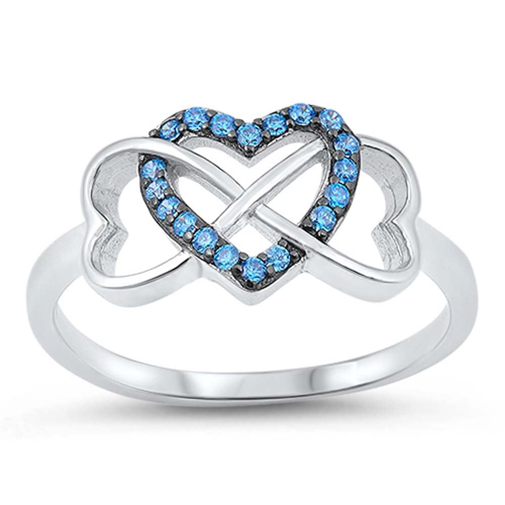 Sterling Silver Infinity Hearts Ring with Topaz CZ's On the Middle Heart And Face height of 9 MM