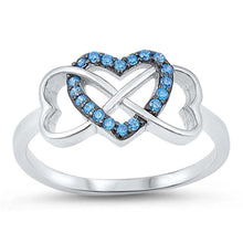 Load image into Gallery viewer, Sterling Silver Infinity Hearts Ring with Topaz CZ&#39;s On the Middle Heart And Face height of 9 MM