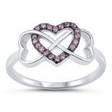 Sterling Silver Infinity Hearts Ring with Pink CZ's On the Middle Heart And Face height of 9 MM