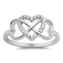 Load image into Gallery viewer, Sterling Silver Infinity Hearts Shaped Clear CZ RingAnd Face Height 9mm