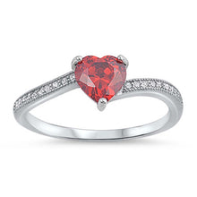 Load image into Gallery viewer, Sterling Silver Garnet CZ Heart Stone with Clear CZ Ring And Face Height of 6 mm