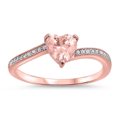 Sterling Silver Heart With Morganite And Cubic Zirconia Ring