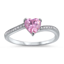 Load image into Gallery viewer, Sterling Silver Pink CZ Heart Stone with Clear CZ RingAnd Face Height of 6 mm