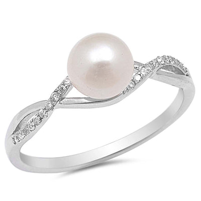 Sterling Silver Ring with Stimulated Pearl and Clear CZAnd Face Height of  5mm