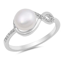 Load image into Gallery viewer, Sterling Silver Genuine Freshwater Pearl with Clear CZ RingAnd Face Height of 9 mm