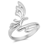 Sterling Silver Wings Shaped Clear CZ RingAnd Face Height 25mm