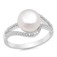 Load image into Gallery viewer, Sterling Silver Ring with Stimulated Pearl and Clear CZAnd Face Height of  12 mm