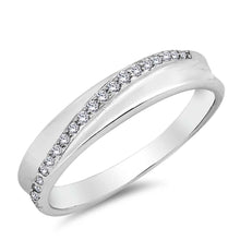 Load image into Gallery viewer, Sterling Silver Trendy Ring with Clear CZ Cross Over Design And Face Height of 4 mm