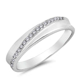 Sterling Silver Trendy Ring with Clear CZ Cross Over Design And Face Height of 4 mm