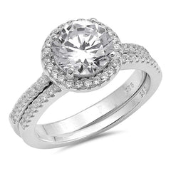 Sterling Silver Wedding Set Rings with Clear CZ Stone AndBand Width of Two Rings 4 mmAnd Face Height of 8 mm