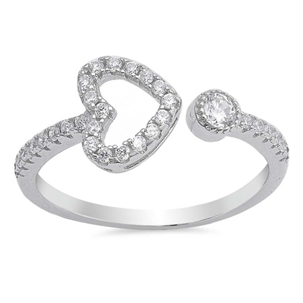 Sterling Silver Clear CZ Open Heart Ring, Face Height of 9mm