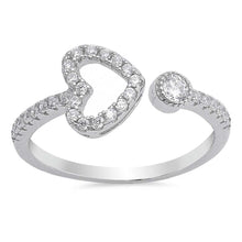 Load image into Gallery viewer, Sterling Silver Clear CZ Open Heart Ring, Face Height of 9mm