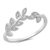 Sterling Silver Clear CZ Sideways Leafs RingAnd Face Height of 9 mm