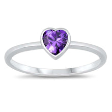 Load image into Gallery viewer, Sterling Silver Amethyst CZ Heart RingAnd Face Height of 6 mm