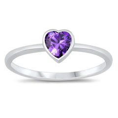 Sterling Silver Amethyst CZ Heart RingAnd Face Height of 6 mm