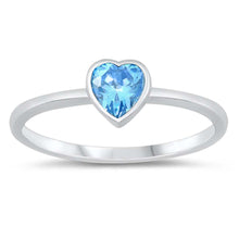 Load image into Gallery viewer, Sterling Silver Heart With Aquamarine Cubic Zirconia Ring