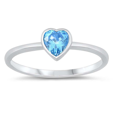 Sterling Silver Aquamarine Heart Cubic Zirconia Ring