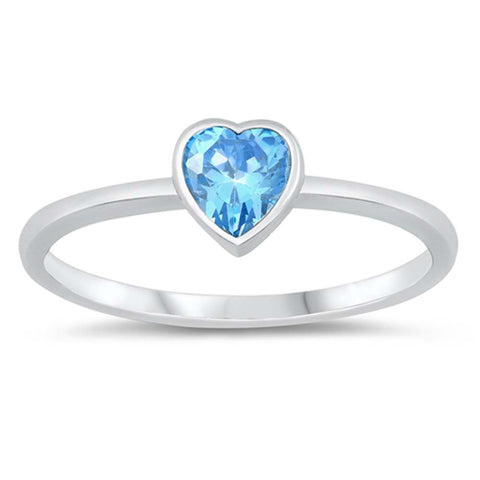 Sterling Silver Aquamarine Heart Cubic Zirconia Ring
