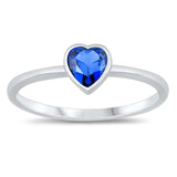 Sterling Silver Blue Sapphire CZ Heart Ring and Face Height of 6 mm