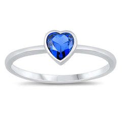 Sterling Silver Blue Sapphire CZ Heart RingAnd Face Height of 6 mm