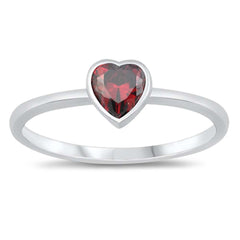 Sterling Silver Garnet CZ Heart RingAnd Face Height of 6 mm