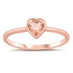 Sterling Silver Bezel Heart With Morganite Cubic Zirconia Ring