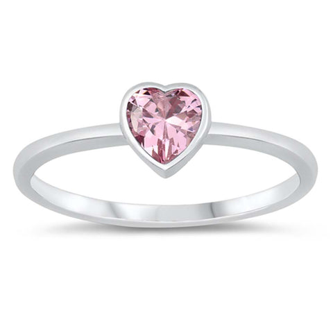 Sterling Silver Pink Heart Cubic Zirconia Ring