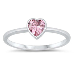 Sterling Silver Heart With Pink Cubic Zirconia Ring