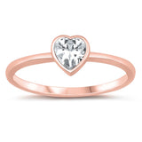 Sterling Silver Rose Gold Plated Cz Heart Ring and Face Height 6 mm