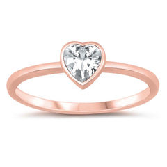 Sterling Silver Rose Gold Plated Cz Heart RingAnd Face Height 6 mm